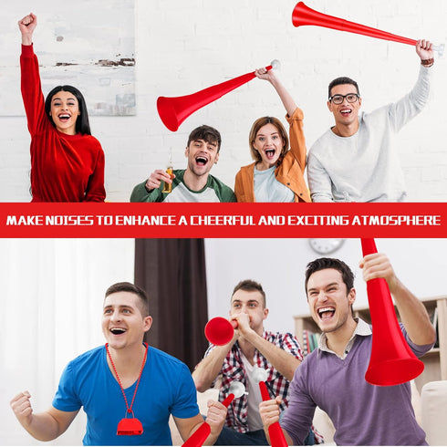 12 24 Inch Treela Pcs Collapsible Stadium Horn and Metal Cowbells Vuvuzela Horn Blow Plastic Trumpet Cow Bells