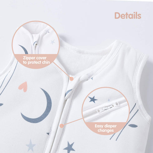 Mosebears Sleep Sack Baby Winter Wearable Blanket with 2-Way Zipper, 2.5 TOG Cotton Unisex (White Animal, 0-6 Months)
