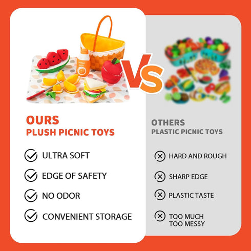 6-12-36 1-3, 1 Jollybaby Soft Picnic Basket Cutting Play Food Toys for Baby Months, Montessori Sensory Felt Fake Food