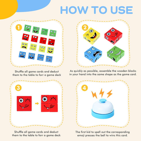 Safmord 3+ (64 16 1Bell) Montessori Puzzle Game for Kids - Wooden Face Changing Magic Cube Game, Educational Face