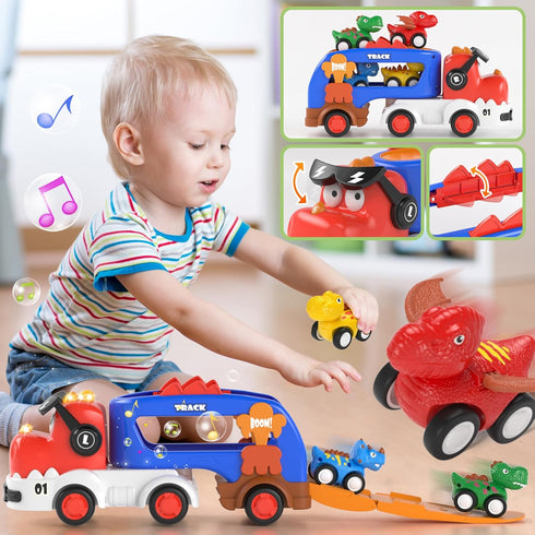 5 1 2+ 3 4 2 3, usrela in Dinosaur Truck Toys for +Year Old, Dinosaur Carrier Truck with Music & Light & Pull Back