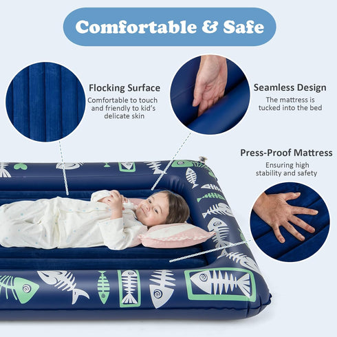 Set 4 2-in-1 Costzon Inflatable Toddler Travel Bed, Kids Air Mattress w/Electric Pump, Sides Safety Bumper