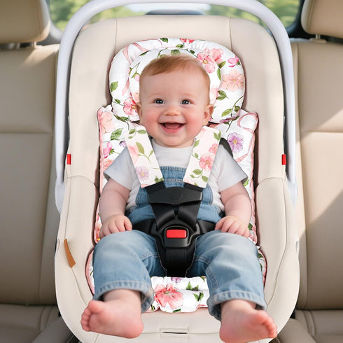Infant Car Seat Insert with Removable Cushion for Baby Girls, Reversible Newborn Carseat Insert for Baby Head Body