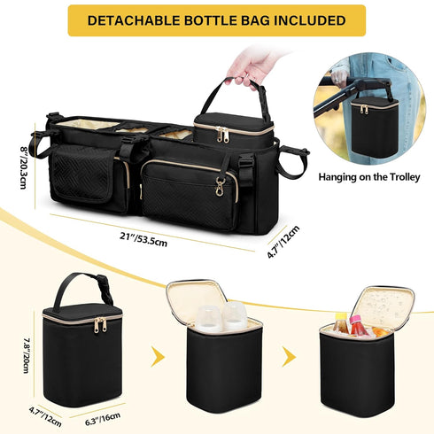 W4 Stroller Wagon Organizer Compatible with Wonderfold Wagon, Parent Console Caddy Wagon Accessories with Cup Holder