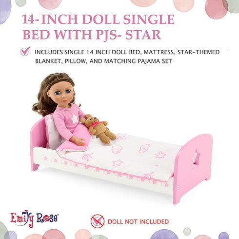 14 Inch Set Set, Emily Rose Doll Bed with Matching Pajamas | Includes Wooden Bed, Bedding and PJs | Doll Furniture