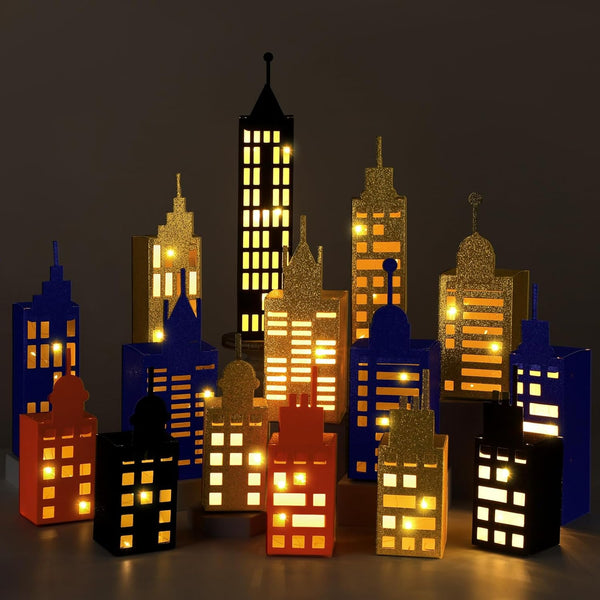 15 Pcs Hero Party Favor Boxes, Skyscraper 3D City Box, Hero Theme Centerpiece Decorations for Birthday Supplies