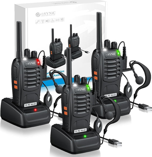 eSynic 3 Pack Walkie Talkies Kit-3 Miles Long Range Walky Talky-Rugged Designed-Flashlight &
