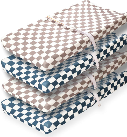 FIGEPO 4 Pack Checkered Changing Pad Covers Neutral Breathable Fitted Baby Sheets Nursery