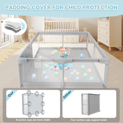Baby Playpen Playard, 50x50 Baby Fence with Gate, Sturdy Safety Indoor & Outdoor Activity Center