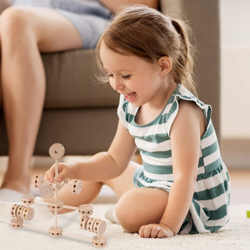 Wooden Building Blocks 60PCS Montessori STEM Toy for Kids 6+, Natural Wood Educational 3D Playset