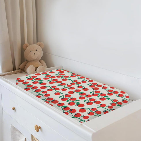Summer 32''16'' Sweet Red Tomatoes Baby Changing Pad Covers for Boy Girl Cute Cherry Tomato Fitted Changing Table Cover