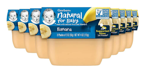 Gerber 1st Foods Baby Food - Banana Puree, Natural & Non-GMO, 2 Ounce Tubs, 2-Pack (Pack of 8)