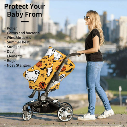Schgap Halloween Ghost Pumpkin Car Seat Covers Canopy for Baby Nursing Cover Breastfeeding Baby Carrier Cover Stroller
