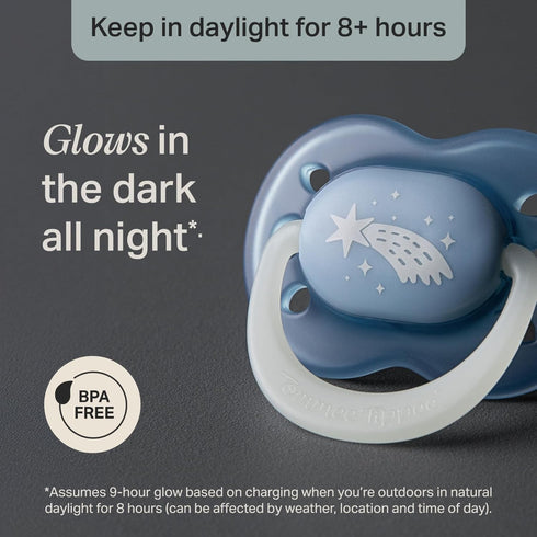 Tommee 6-18 Symmetrical 100% Pack 4 Tippee NightGlow Pacifiers, Months, Glow in the Dark, Nipple, BPA Free Silicone