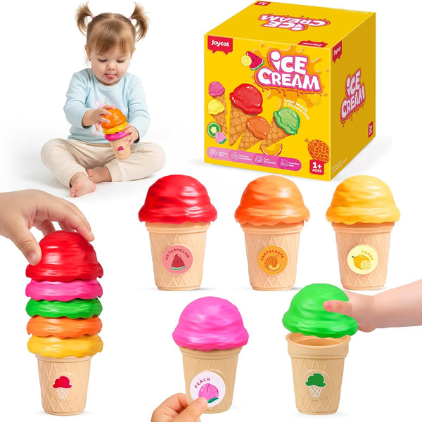 JoyCat Ice Cream Toy Set for Toddlers 1-5, Color Sorting & Stacking