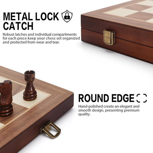 Jumlys Set, 15" 2 Set Magnetic Wooden Chess Folding Chess Board with Extra Queens, Portable Travel Chess with Pieces