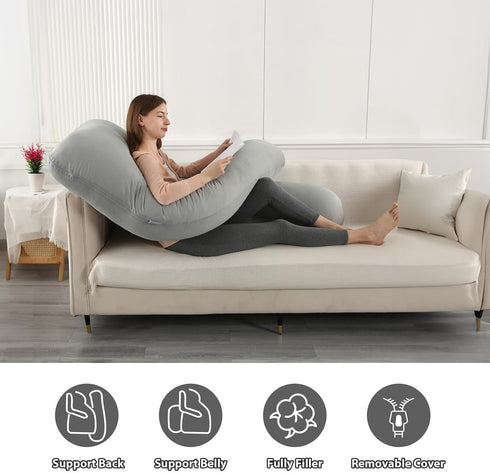 BATTOP Pregnancy Pillows for Sleeping,Full Body Maternity Pillow with Cooling Cover,Support for Back,Hips,Legs,Belly