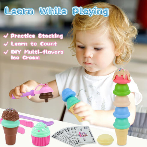 Gifts2U Kids,45 Set,Pretend 3 4 5 6 Ice Cream Cart Toys for Pcs Ice Cream Play Play Store with Storage Trolley,Food