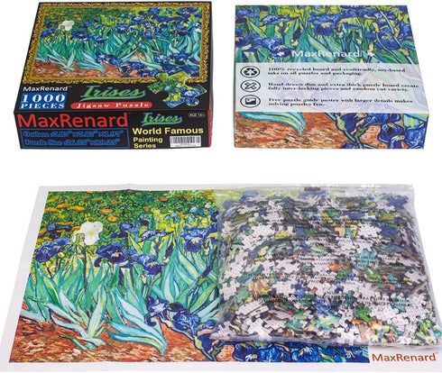 MaxRenard 1000 Pieces Jigsaw Puzzle for Adults, Van Gogh Irises Oil Painting Collection, Perfect Fit Artwork