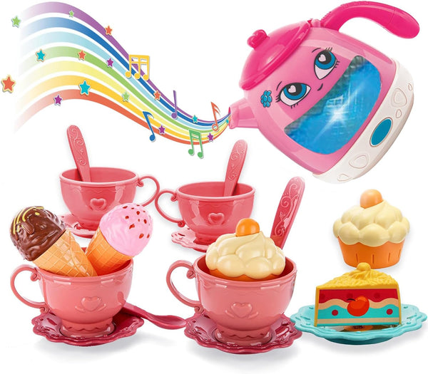 Tea Party Set for Little Girls- Musical Teapot Lights up with Songs