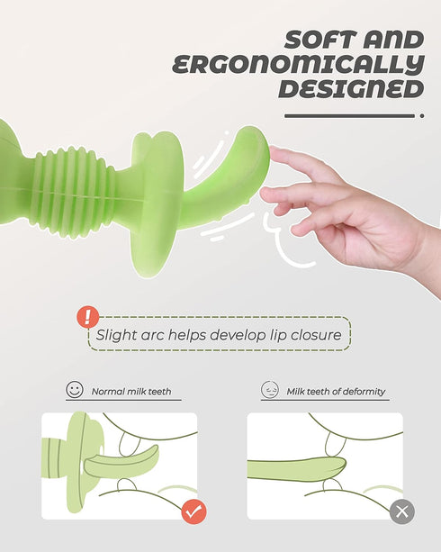 DF DUALFERV 4 Pcs Baby Spoons for Self Feeding, Silicone Toddler Utensils with 2 Cases, Green, Grey