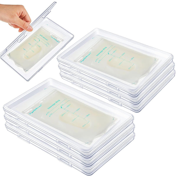 Hushee 12 Pcs Clear Flat Breast Milk Freezer Storage Organizer Space Saving Breastmilk