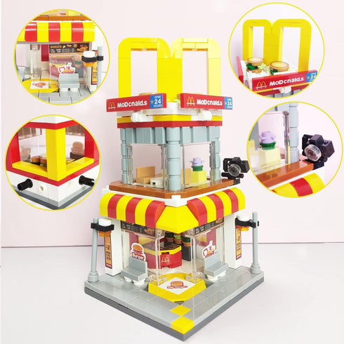 Building Blocks City Street View Toy: 3D DIY Bricks Set, Unique Home Decor, 244PCS Burger Shop