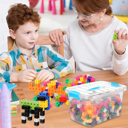 200 Pcs Math Cubes with Storage Container: Linking Blocks for Kids Age 4-8, Educational STEM Toy (Blue)