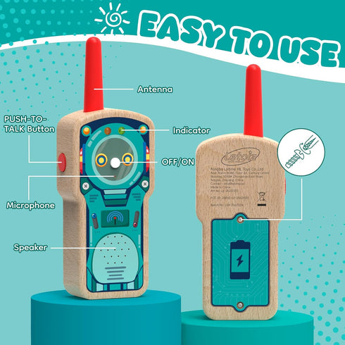 Letoiz 2 Pack 3-12 1000FT 2 Robot Walkie Talkie for Kids, Wooden Handheld Walkie-Talkie for Boys and Girls Ages Hiking