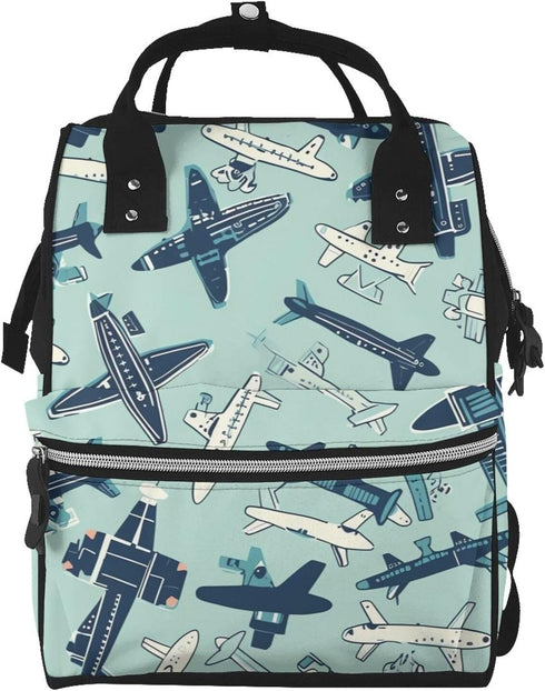 QSMJKLD Airplane Diaper Bag with Changing Pad, Pacifier Holder - Multifunction Travel Nappy