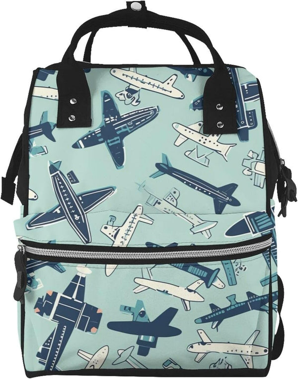 QSMJKLD Airplane Diaper Bag with Changing Pad, Pacifier Holder - Multifunction Travel Nappy