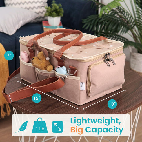 Baby Diaper Caddy Organizer with Lid, Multiple Compartments Baby Caddy, Waterproof Diaper Tote Bag for Infants, Travel