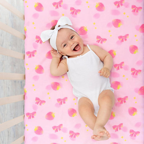 1 Pack UOMNY Crib Sheet,Strawberry Bow Crib Sheets Baby Sheet for Standard Crib and Toddler Mattresses Nursery Bedding