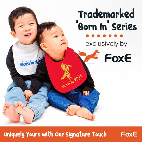 Set 2026 Set 100% 0-24 FoxE Year of the Horse Gift Born in - Bib, Beanie & Plush Toy Gift - with Chinese New Year Red