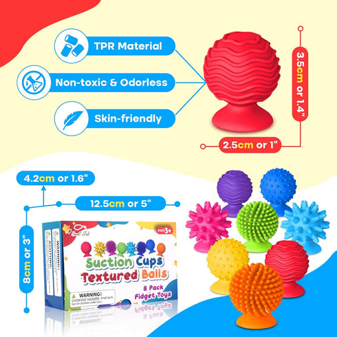 8 Pack Sensory Fidget Toys Kids Adults: Qquiet Textured Suction Cup Toys for Kids with Autism- Squishy Sensory Toys