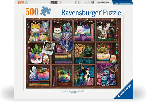 Ravensburger Cats and Succulents Jigsaw Puzzle - 500 Pieces for Adults, Relaxing Activity with Unique Artwork