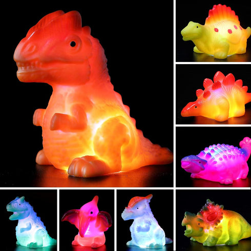 8 Pack Light Up No Hole Dinosaur Bath Toy Set, Color Changing Floating Dino Pool Toy for Baby Toddler Kids