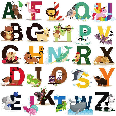 DEKOSH Animal Alphabet Kids Wall Decals - Peel & Stick Educational Stickers for Playroom Classroom