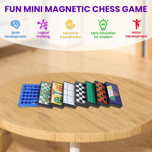 8-in-1 Set, 4 5.2'' Mini Travel Board Games Magnetic Checkers Game with Folding Magnet Board, in a Row Game, Compact