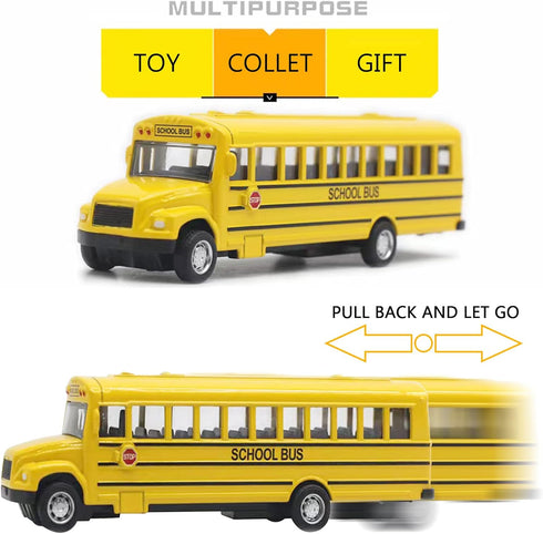 2 Pack 5.5" Pull Back Yellow School Bus Toy Playset, Durable Die-cast Metal Vehicles, Party Favors