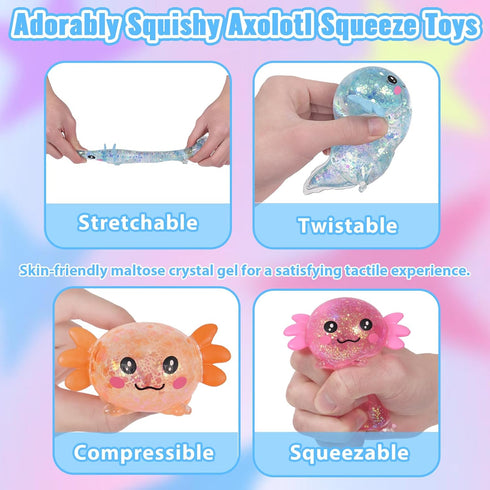 Puffwize Focus(3color) Axolotl Squishy Toy, Cute Slow Rising Fidget Toy for Stress Relief, Soft Squeeze Sensory Toy
