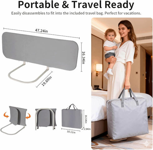 PlentiVive 48" Travel Bed Rails for Toddlers with Motion Sensor Light, Foldable Toddler Bed Rail Extra Long Safety