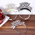 Soochat Happy New Year Headband Tiara, New Years Eve Party Supplies, Gold Silver Black (12 Pieces)