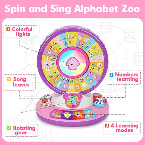 1 12-18 1-3 Learning Toy for Year Old Girls, Interactive Spin and Sing Musical Toys for Toddler Months, Learning Games