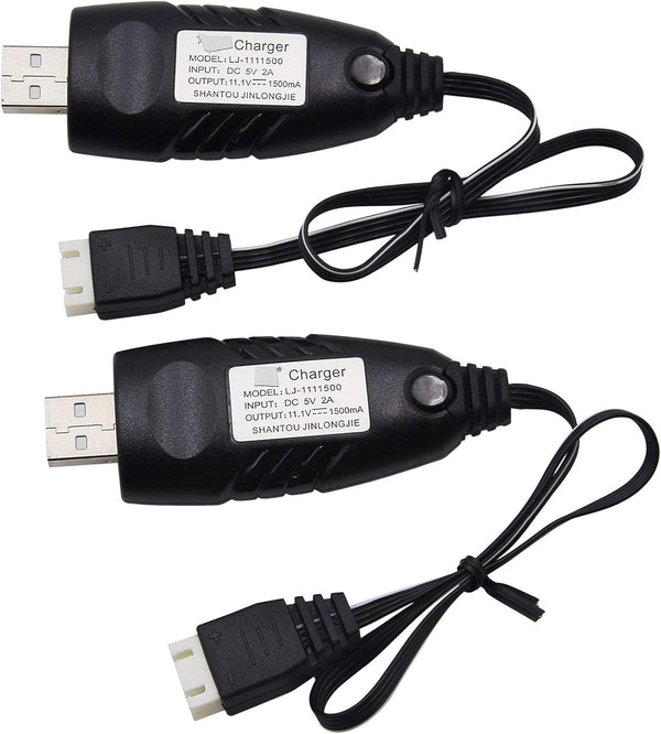 Blomiky 2 Pack 3S 1.5A USB Charger Cable - Suitable for RC Car, Boat, Airplane, Drone, 11.1V USB