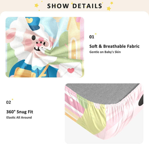 siphylline 1 Pack Letter Carrier Sheep Cartoon Cute Blue Baby Crib Sheets Cotton Baby Playard Sheet Ultra Soft Toddler