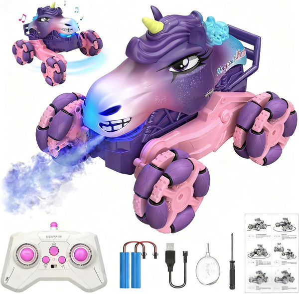 Remote Control Car 1:18 Pink Unicorn Monster Truck 360 Spin-Dance Light Music