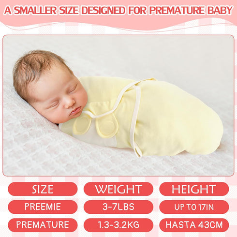 2 Pcs Preemie Swaddle Preemie Swaddle Wrap Adjustable Swaddle Blanket Preemie Cotton Swaddle Blanket for Preemie Boys Girls Sleep (Pink, Yellow) by VitalCozy