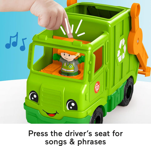 Fisher-Price Little People Musical Recycling Truck Toy with Figure for Pretend Play Ages 1+ Years