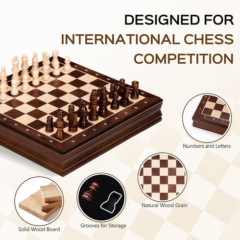 Set 12'' Set 2 1 2 Sets Peradix Wooden Chess for Kids Magnetic Checkers Chess Board Game in with Drawer, Unique Chess